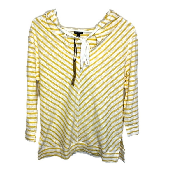Coco+Carmen Yellow & White Striped Drawstring Hooded Tunic Shirt Sz S/M - Picture 1 of 8
